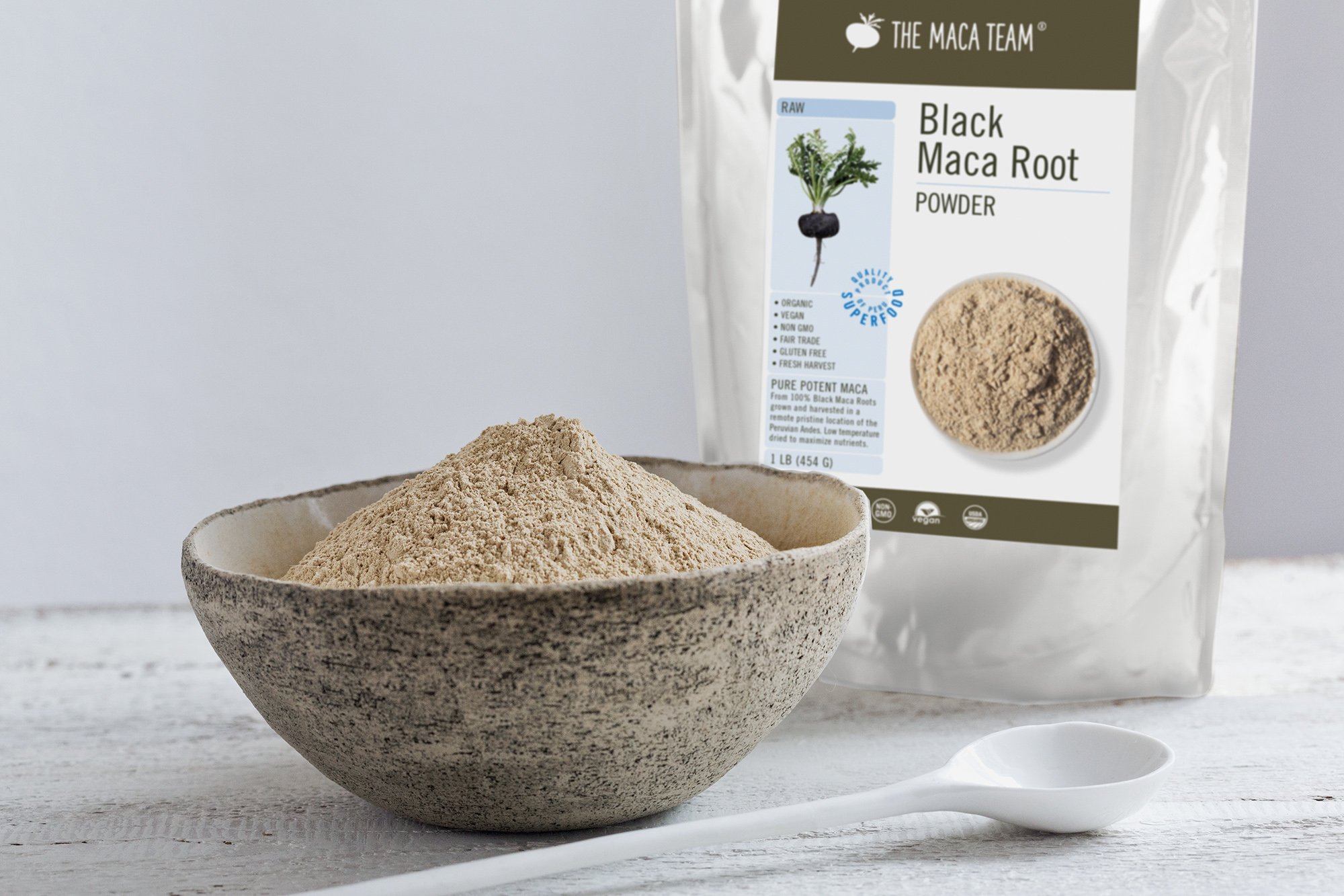 Raw black maca root powder - Shop TheMacaTeam.com.