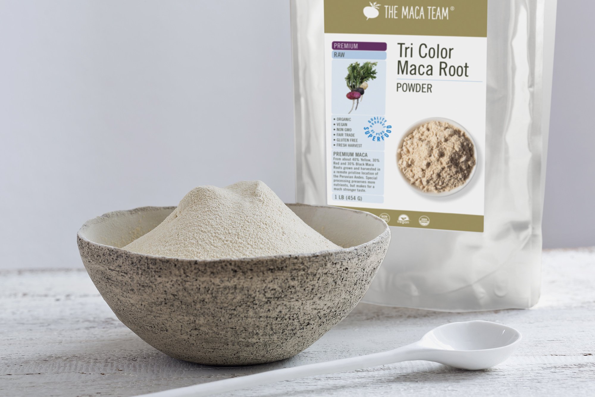 Premium raw tricolor maca powder - Shop TheMacaTeam.com. 